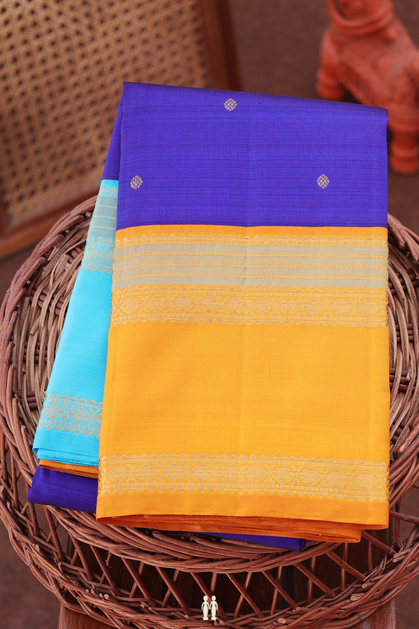 Kanchipuram Silk Saree In Royal Blue With Zari Buttas