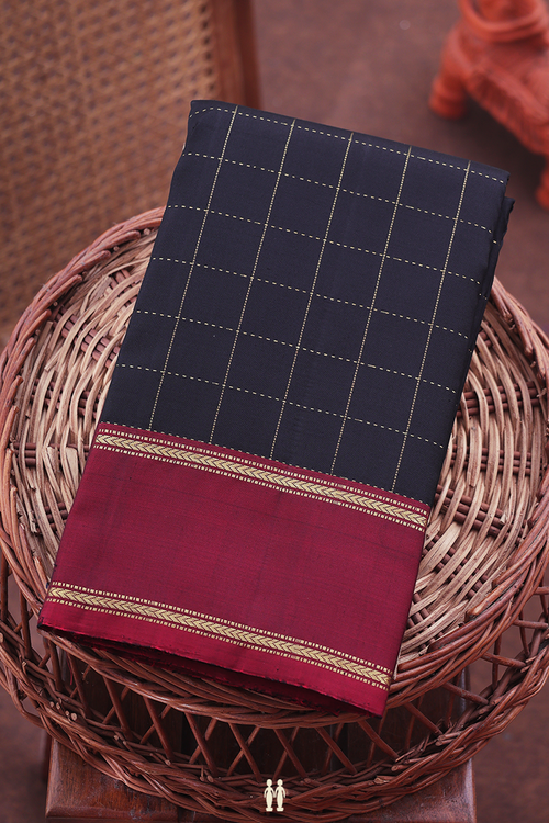 Kanchipuram Silk Saree In Black With Checks Design