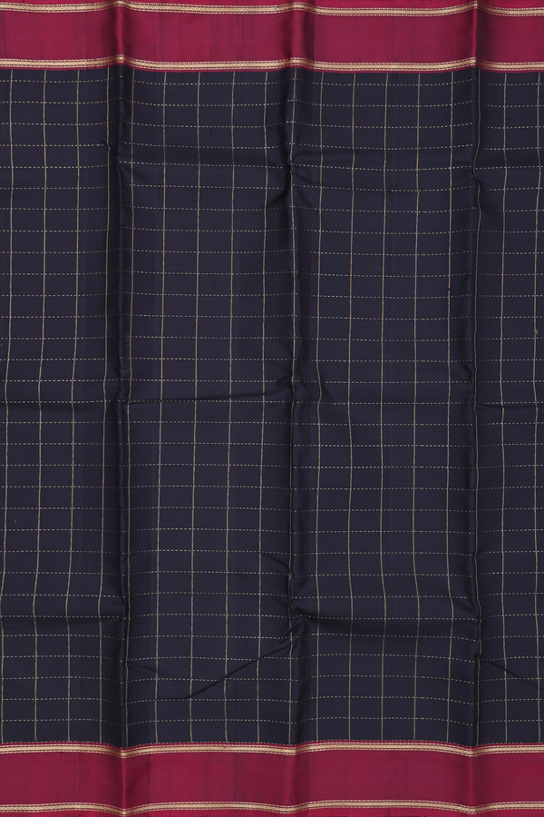 Kanchipuram Silk Saree In Black With Checks Design