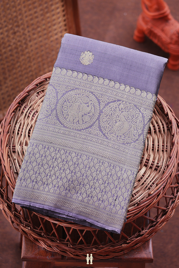 Kanchipuram Silk Saree In Grey With Iruthalai Pakshi Buttas