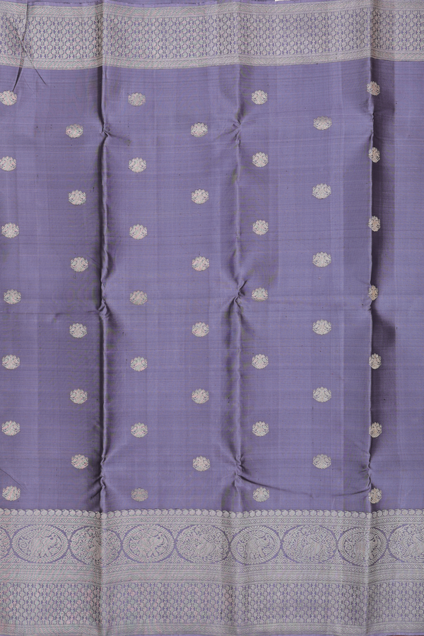 Kanchipuram Silk Saree In Grey With Iruthalai Pakshi Buttas