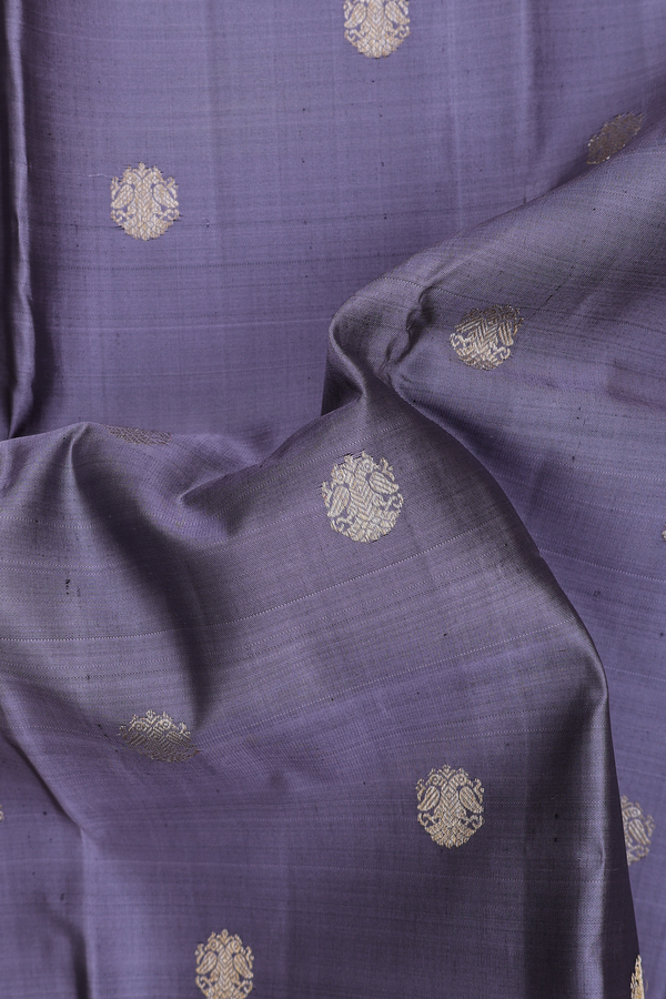 Kanchipuram Silk Saree In Grey With Iruthalai Pakshi Buttas