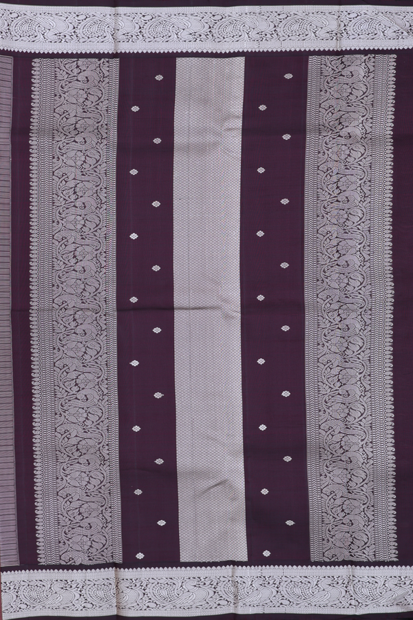 Kanchipuram Silk Saree In White Along Stripes With Buttas