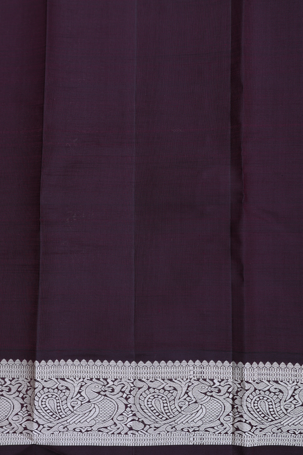 Kanchipuram Silk Saree In White Along Stripes With Buttas