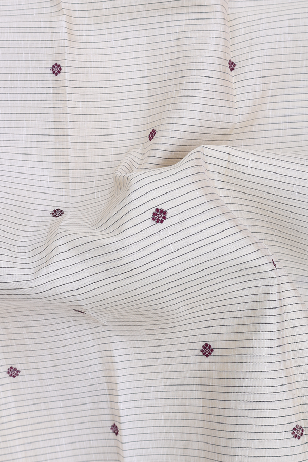 Kanchipuram Silk Saree In White Along Stripes With Buttas