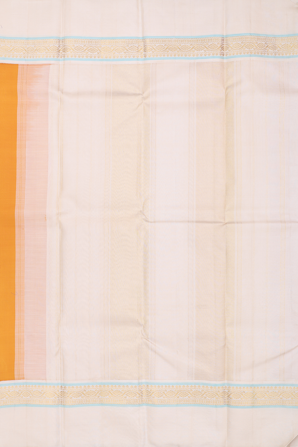 Kanchipuram Silk Saree In Mustard Yellow With Contrast Border