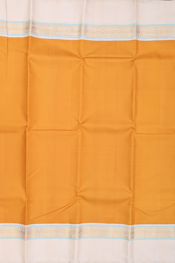 Kanchipuram Silk Saree In Mustard Yellow With Contrast Border