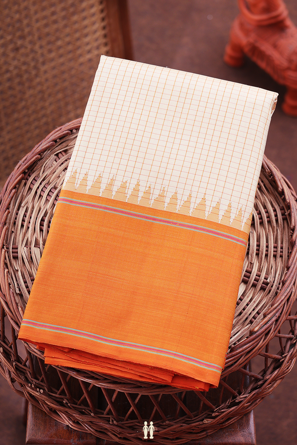Kanchipuram Silk Saree In Off White With Checks Design