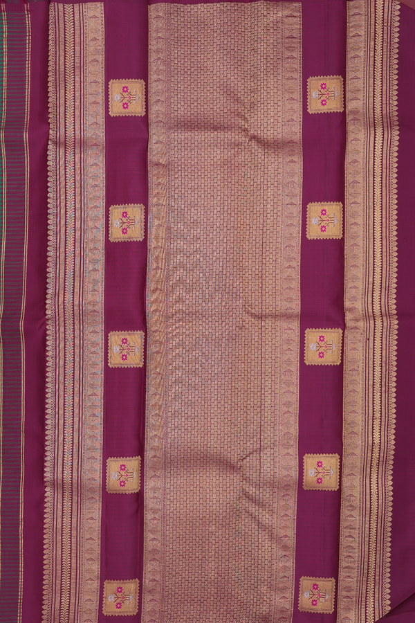 Kanchipuram Silk Saree In Green And Brown With Checks Design