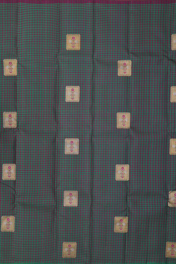 Kanchipuram Silk Saree In Green And Brown With Checks Design