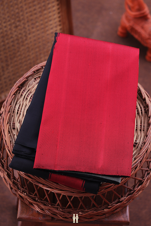 Kanchipuram Silk Saree In Black With Temple Design