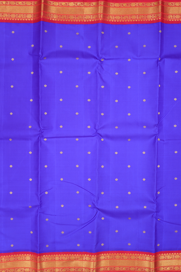 Kanchipuram Silk Saree In Indigo Blue With Zari Buttas