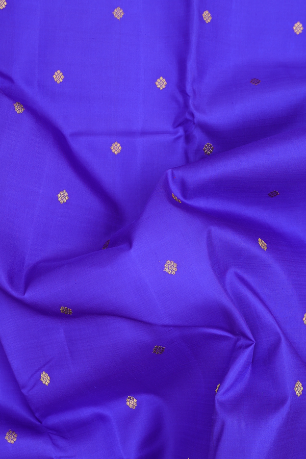 Kanchipuram Silk Saree In Indigo Blue With Zari Buttas