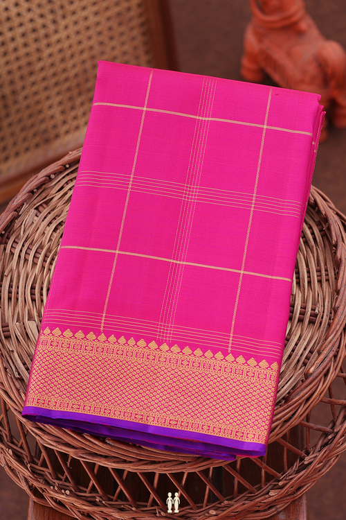 Kanchipuram Silk Saree In Magenta With Checks Design