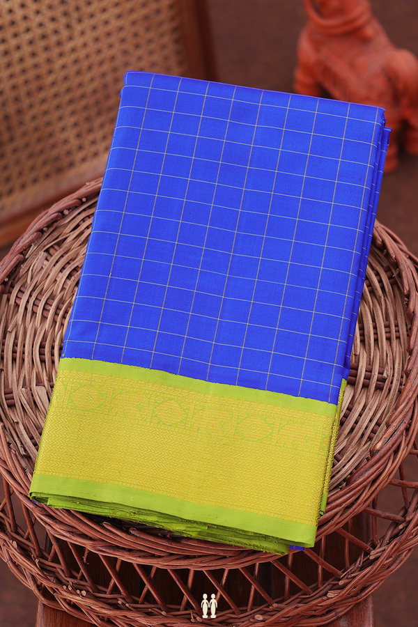Kanchipuram Silk Saree In Indigo Blue With Checks Design