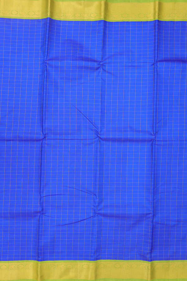 Kanchipuram Silk Saree In Indigo Blue With Checks Design
