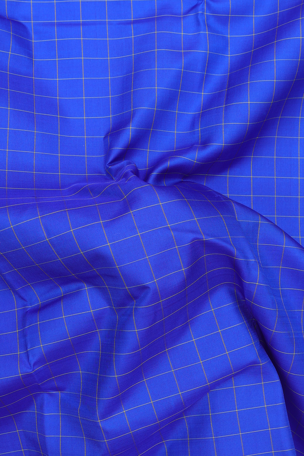 Kanchipuram Silk Saree In Indigo Blue With Checks Design