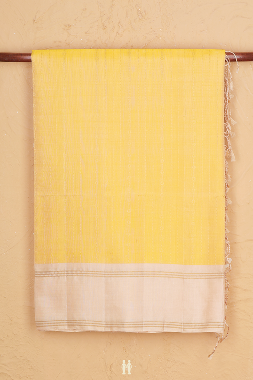 Soft Silk Saree In Yellow With Stripes Design