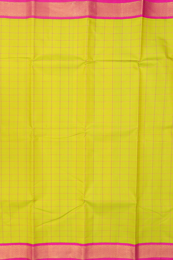 Kanchipuram Silk Saree In Sunflower Yellow With Checks Design