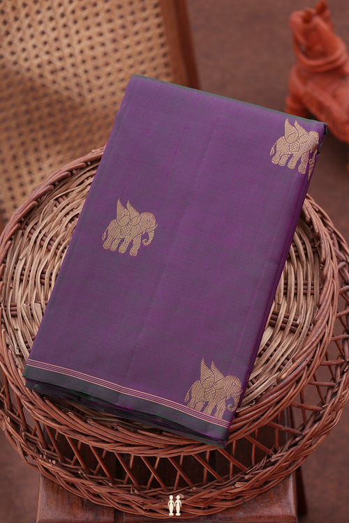 Kanchipuram Silk Saree In Dual Tone With Elephant Buttas