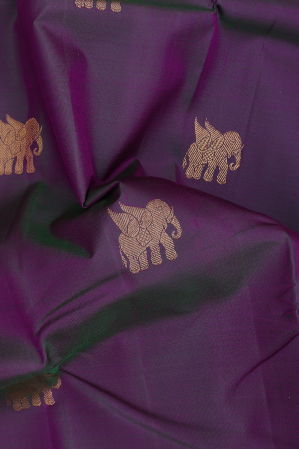 Kanchipuram Silk Saree In Dual Tone With Elephant Buttas