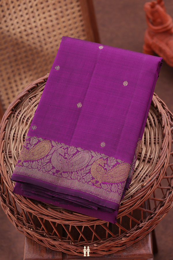 Kanchipuram Silk Saree In Purple With Floral Buttas