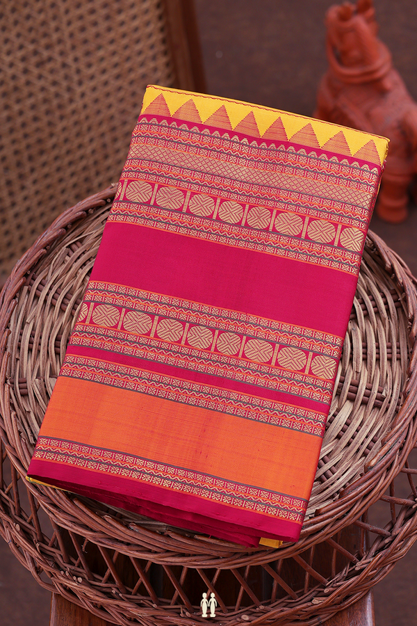 Kanchipuram Silk Saree In Honey Yellow With Stripes Design