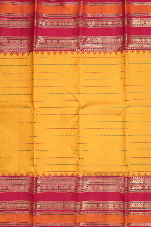 Kanchipuram Silk Saree In Honey Yellow With Stripes Design