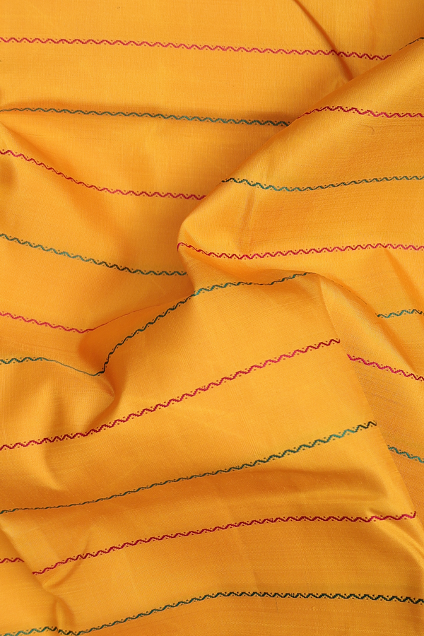 Kanchipuram Silk Saree In Honey Yellow With Stripes Design
