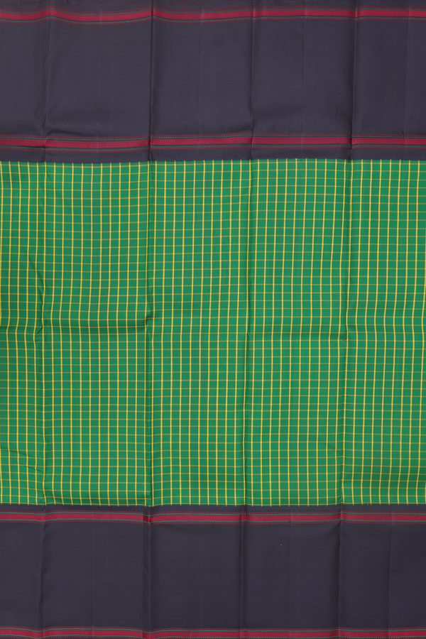 Kanchipuram Silk Saree In Emerald Green With Checks Design