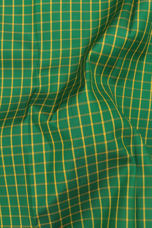 Kanchipuram Silk Saree In Emerald Green With Checks Design
