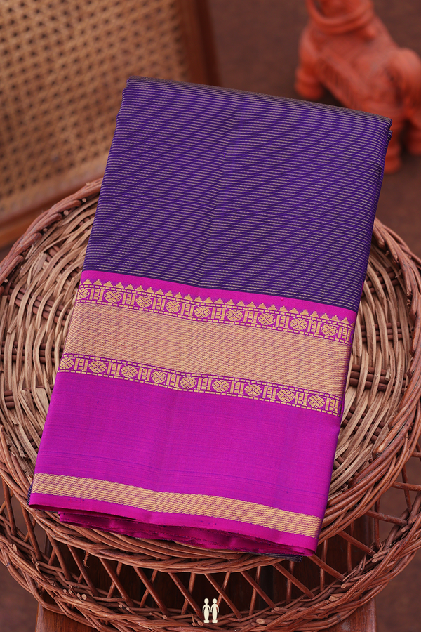 Kanchipuram Silk Saree In Royal Blue With Stripes Design