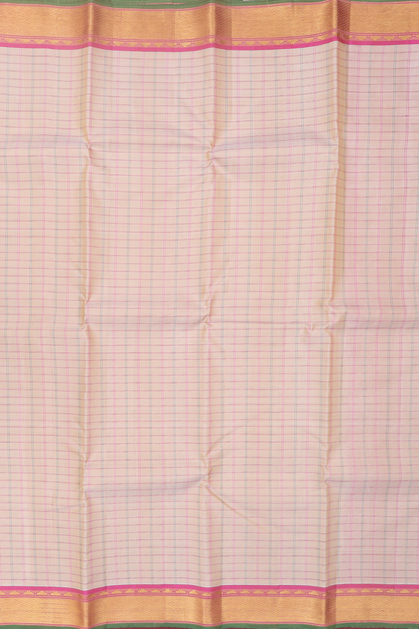 Kanchipuram Silk Saree In Cream Color With Checks Design