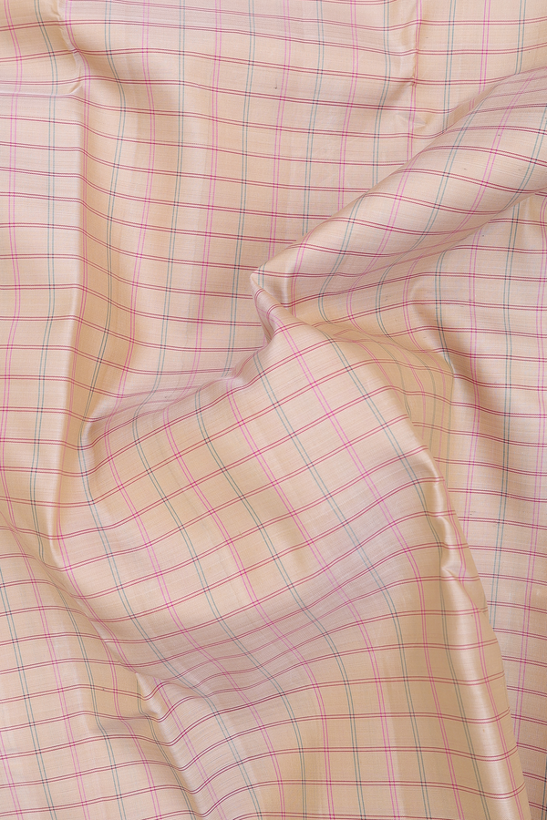 Kanchipuram Silk Saree In Cream Color With Checks Design