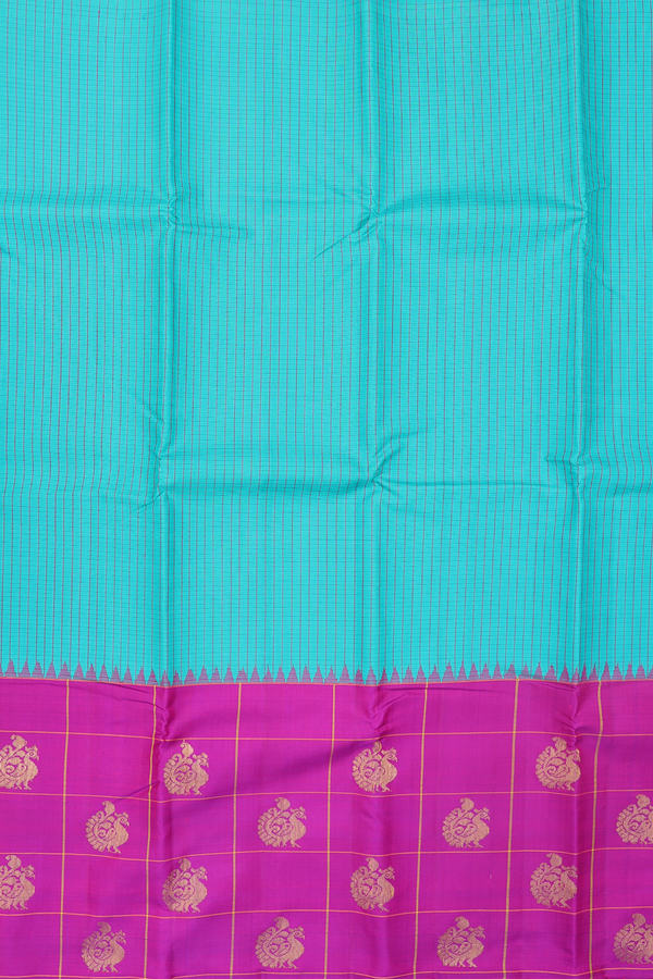 Kanchipuram Silk Saree In Green With Checks Design