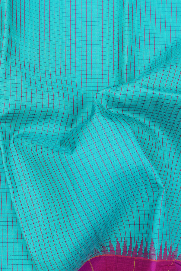 Kanchipuram Silk Saree In Green With Checks Design