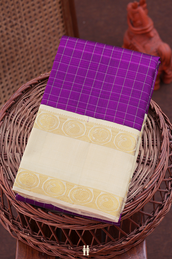 Kanchipuram Silk Saree In Purple With Checks Design