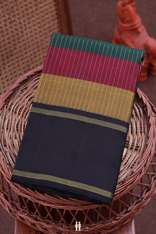 Kanchipuram Silk Saree In Multicolor With Stripes Design