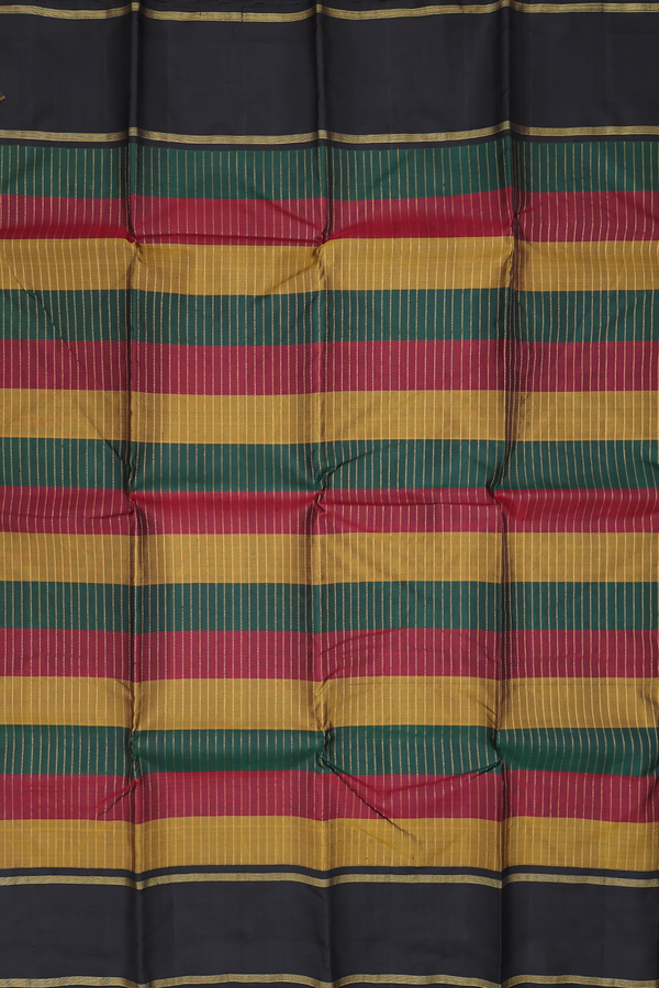 Kanchipuram Silk Saree In Multicolor With Stripes Design