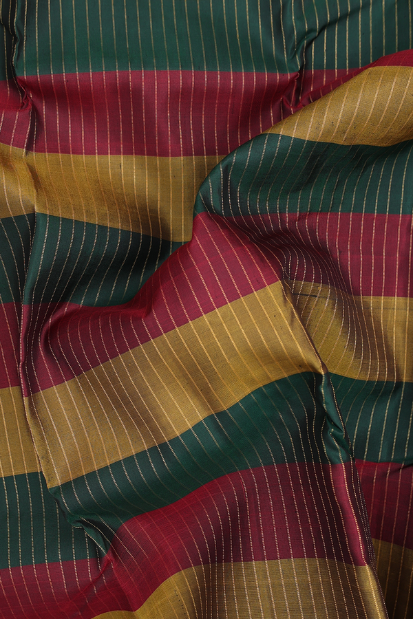 Kanchipuram Silk Saree In Multicolor With Stripes Design