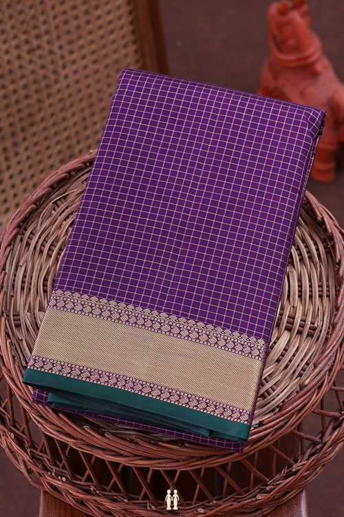 Kanchipuram Silk Saree In Grape Purple With Checks Design