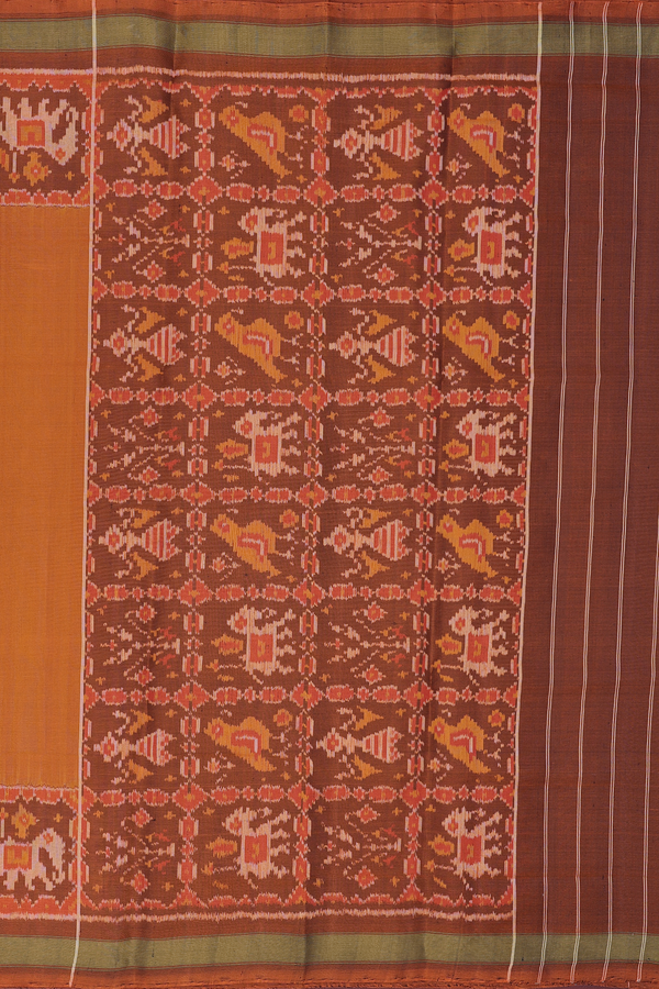 Patola Silk Saree In Royal Orange With Contrast Border