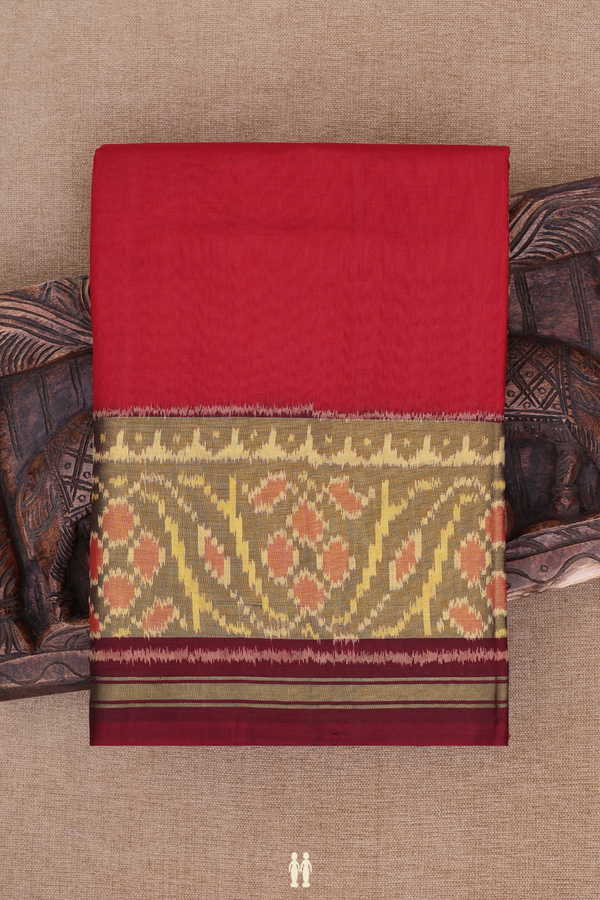Patola Silk Saree In Scarlet Red With Contrast Border