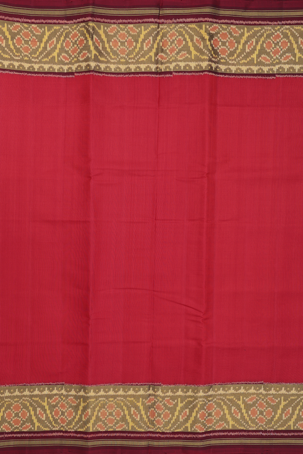 Patola Silk Saree In Scarlet Red With Contrast Border