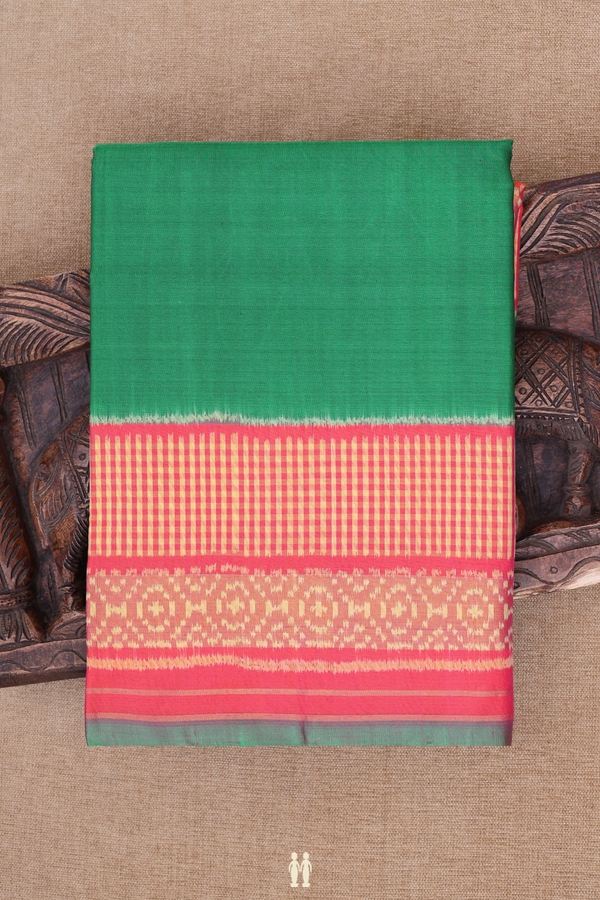 Patola Silk Saree In Emerald Green With Contrast Border