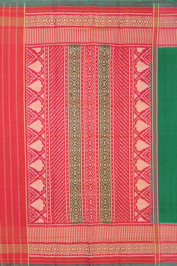 Patola Silk Saree In Emerald Green With Contrast Border