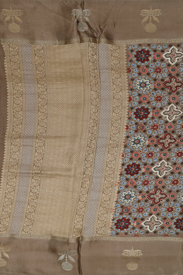 Modal Silk Saree In Brown With Ajrakh Printed Design