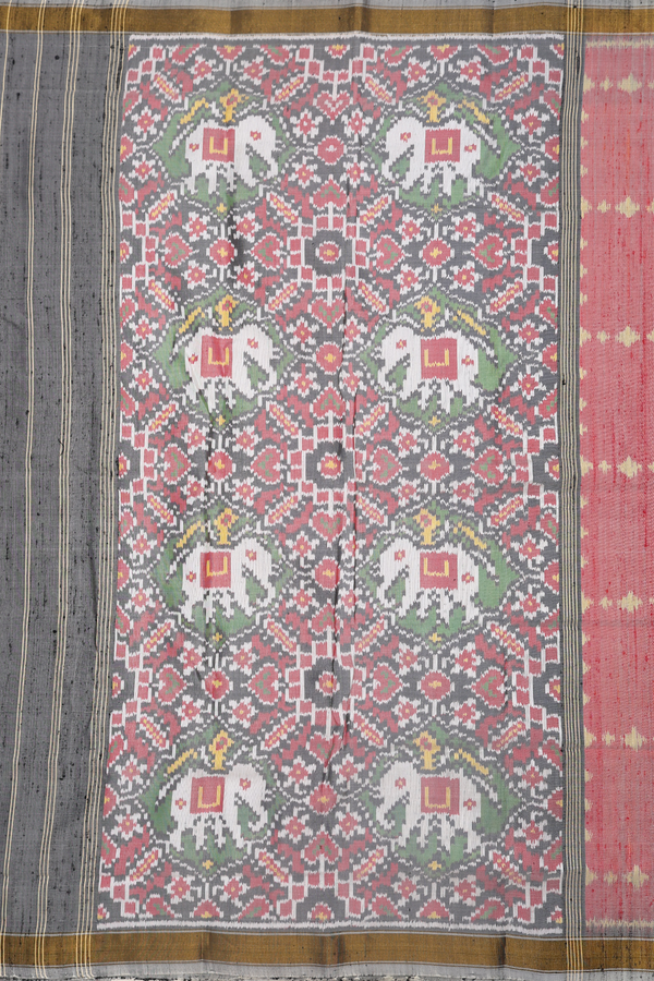 Patola Silk Saree In Red With Checks Design