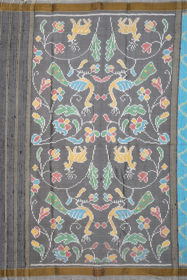 Patola Silk Saree In Deep Sky Blue With Scallop Design