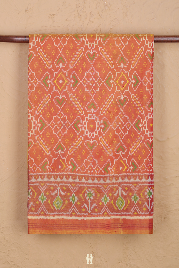 Patola Silk Saree In Burnt Orange With Ikat Design